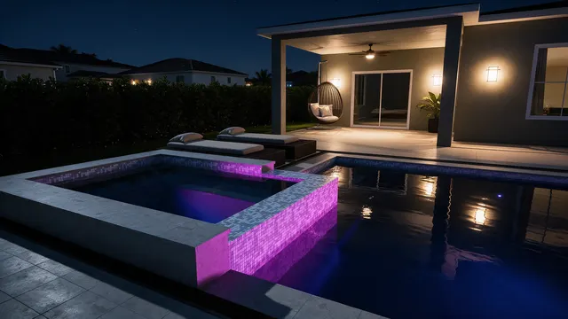 Render of the Feliciano pool and spa, view 05 (night view)