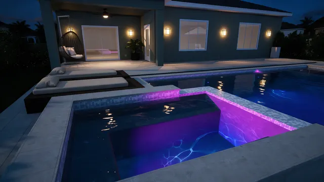 Render of the Feliciano pool and spa, view 06 (night view)